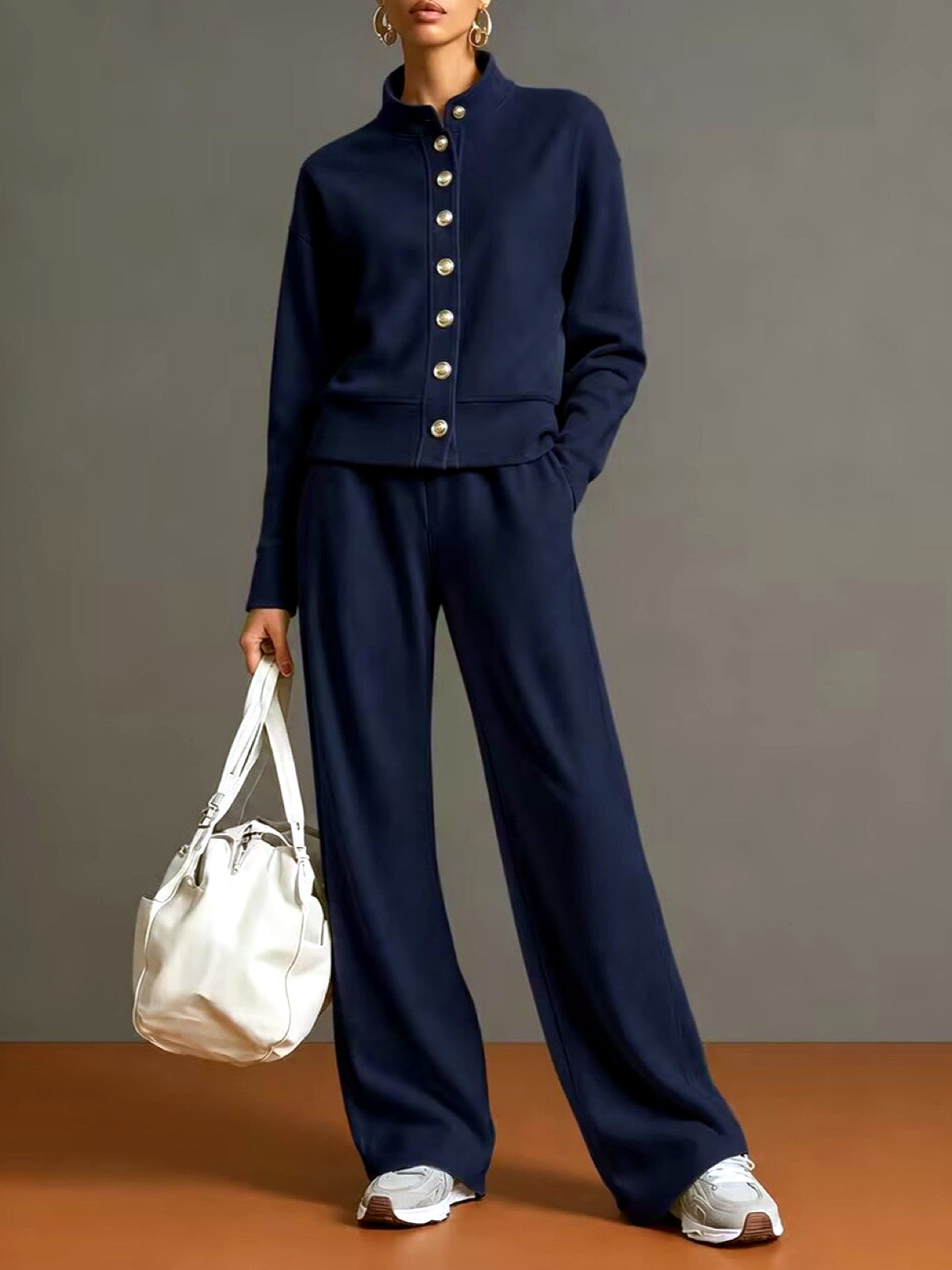 Women's Solid-Color Top & Wide-Leg Pants Set