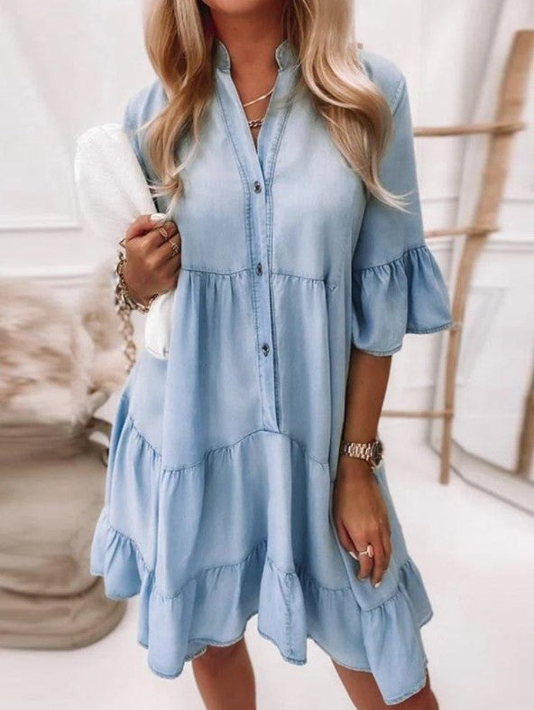 Mini Denim Dress with Half Sleeves