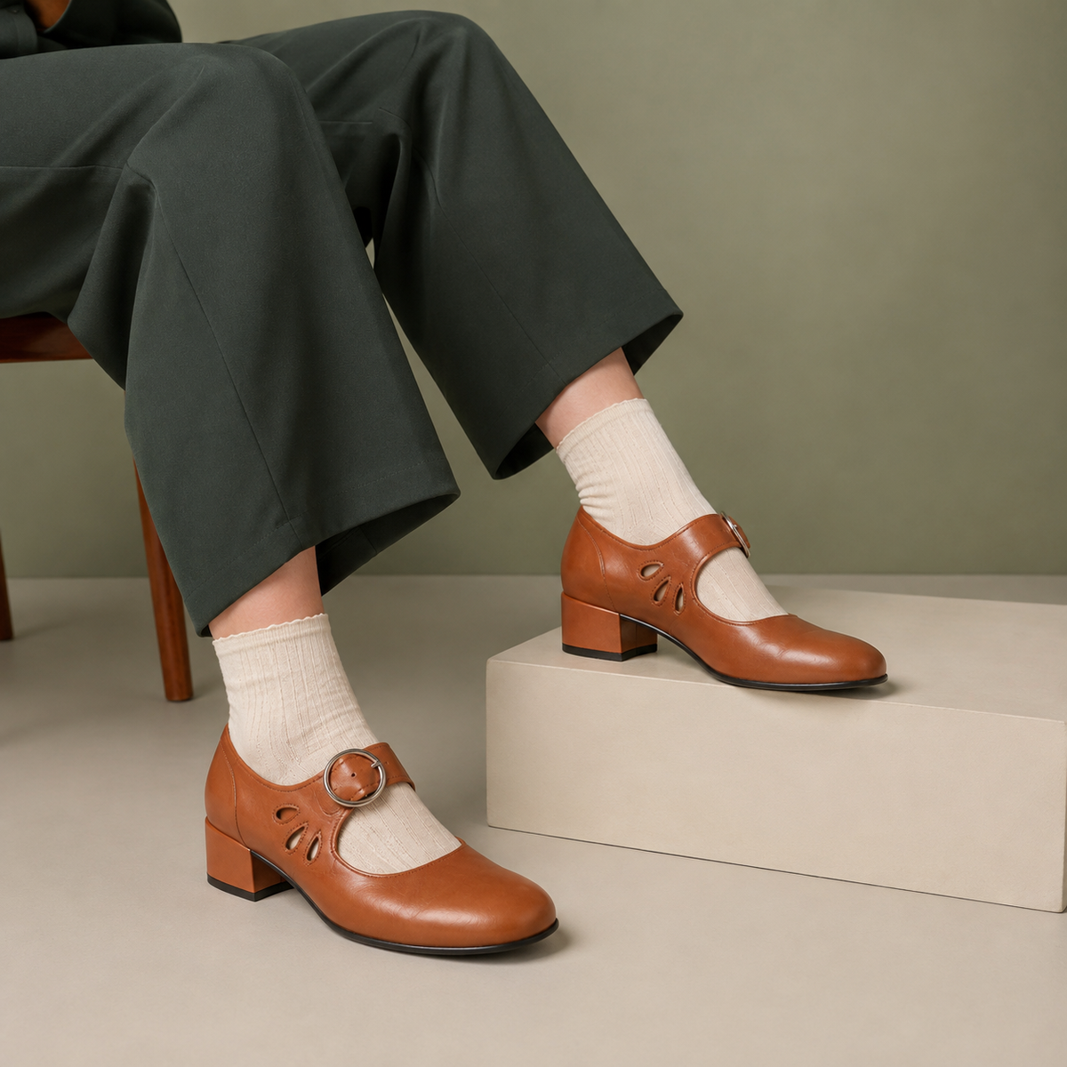 Josephine Buckle Strap Low Block Heel