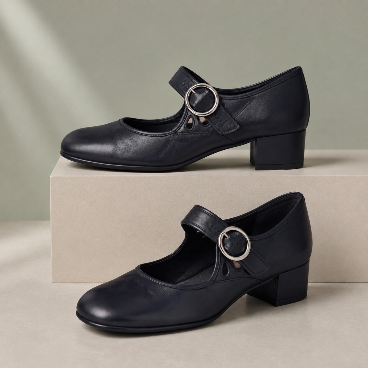 Josephine Buckle Strap Low Block Heel
