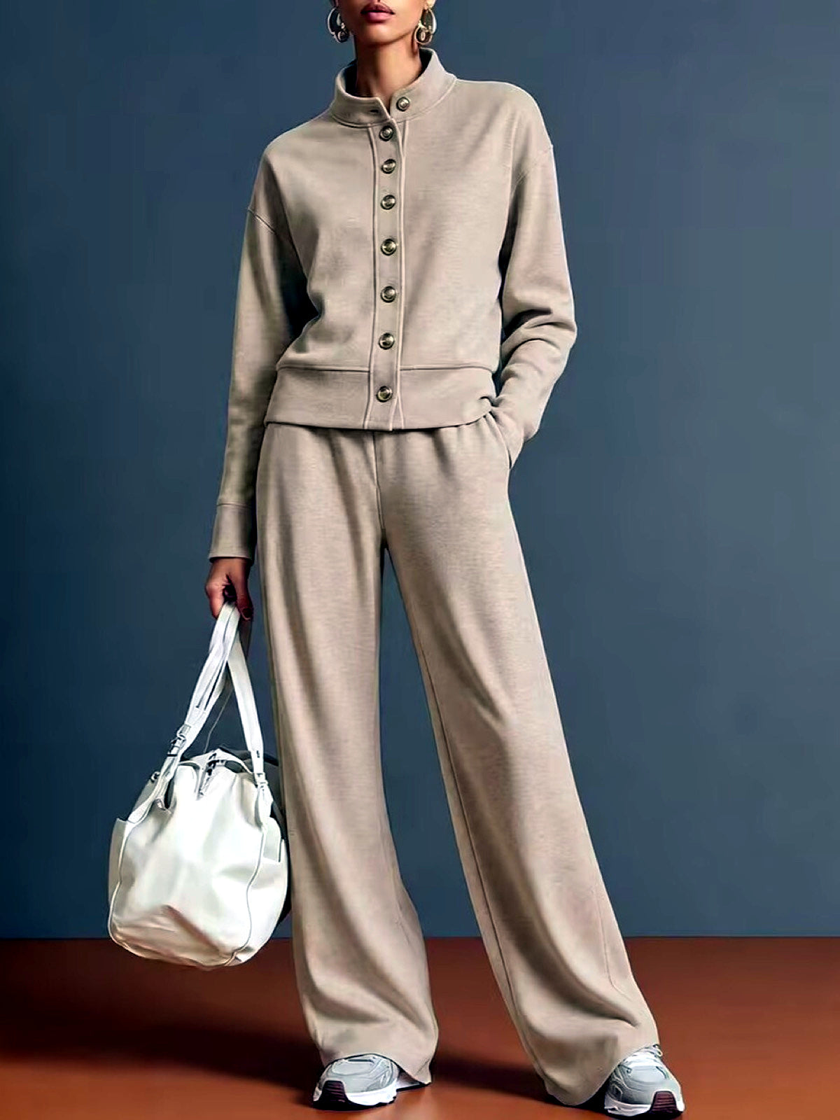 Women's Solid-Color Top & Wide-Leg Pants Set