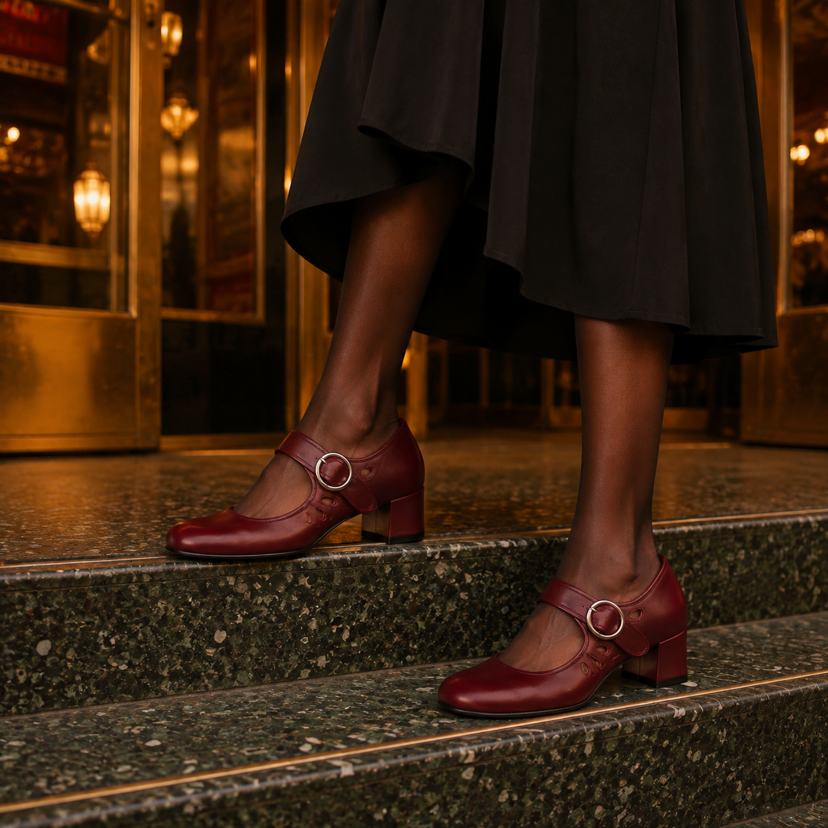 Josephine Buckle Strap Low Block Heel
