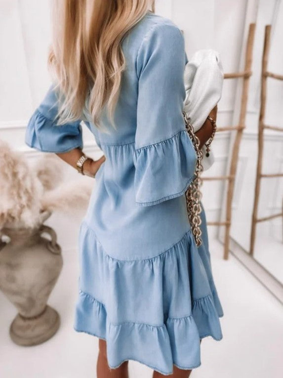 Mini Denim Dress with Half Sleeves