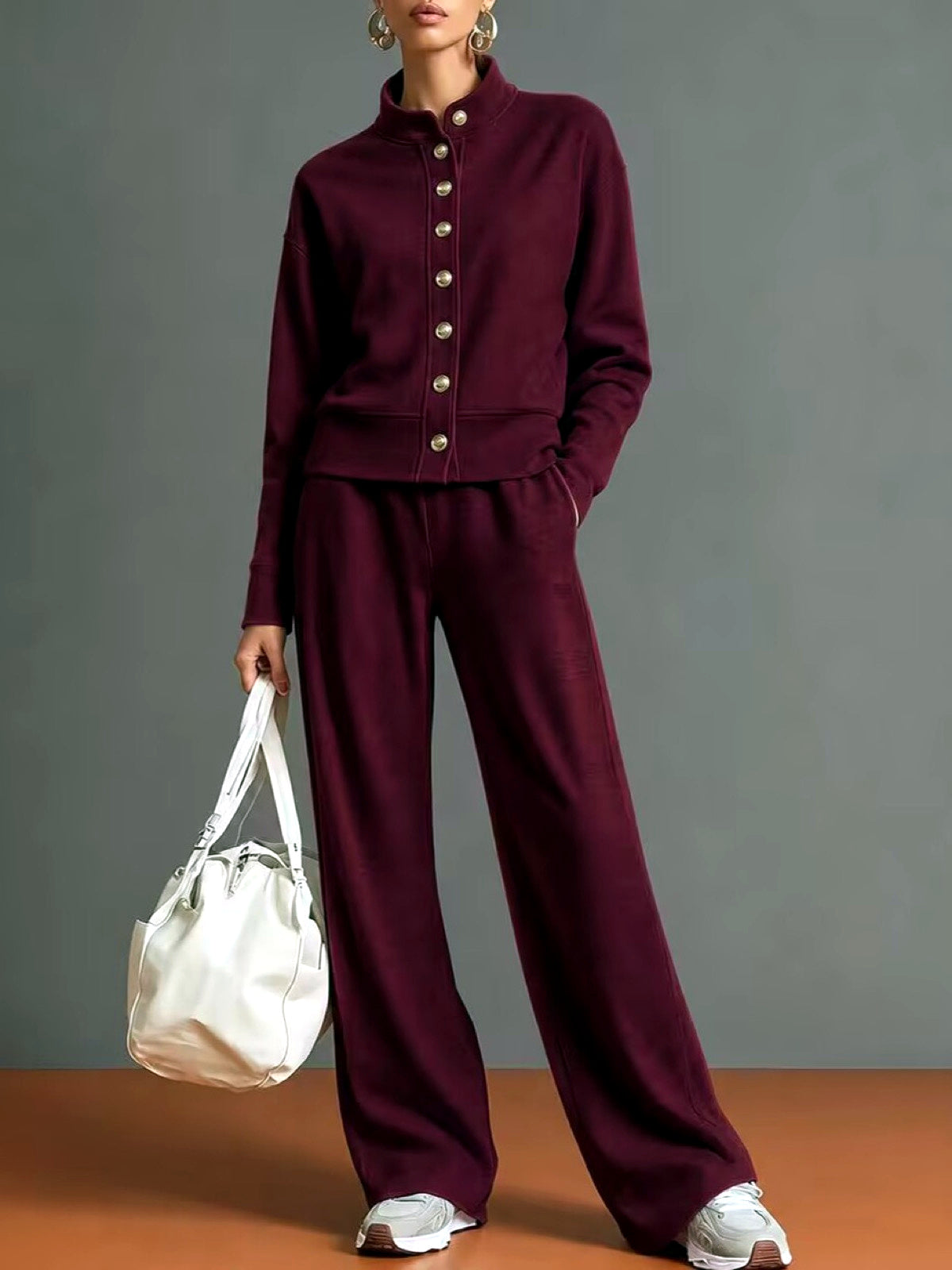 Women's Solid-Color Top & Wide-Leg Pants Set