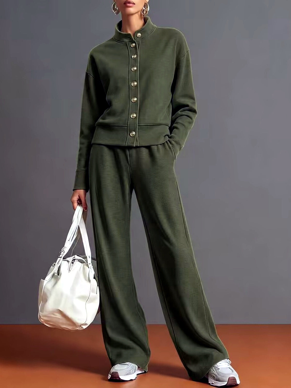 Women's Solid-Color Top & Wide-Leg Pants Set