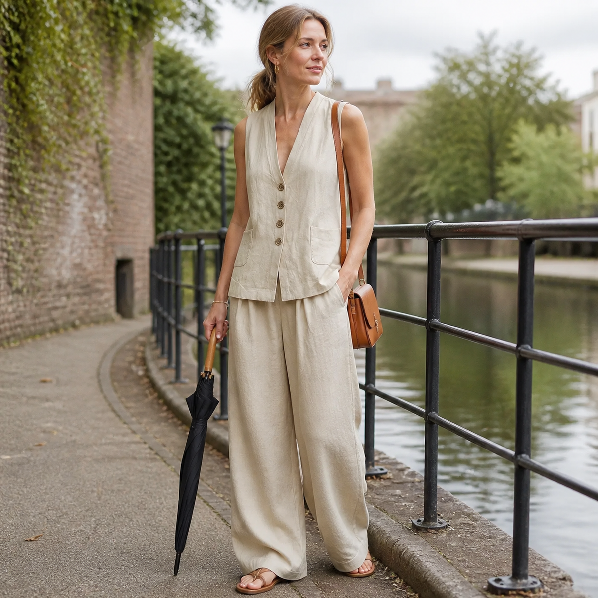 Sleeveless Vest Wide-Leg Pants Set