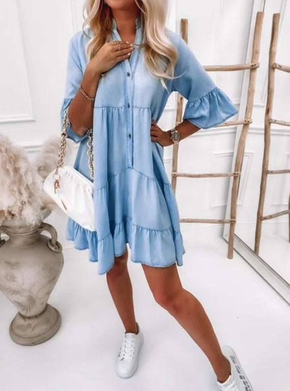 Mini Denim Dress with Half Sleeves