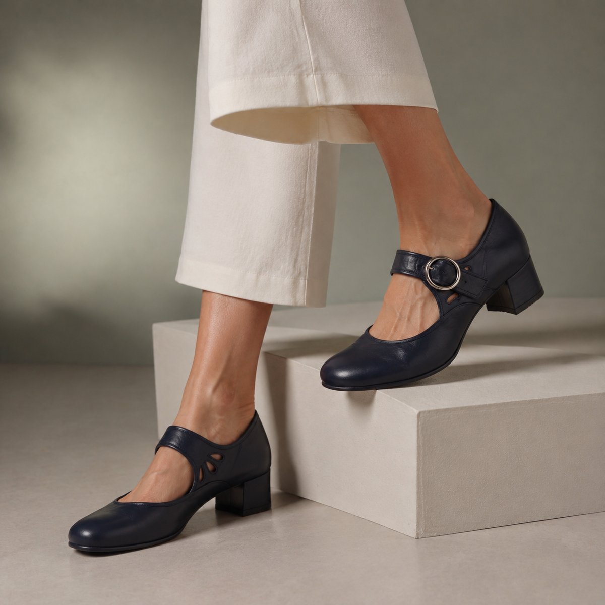 Josephine Buckle Strap Low Block Heel