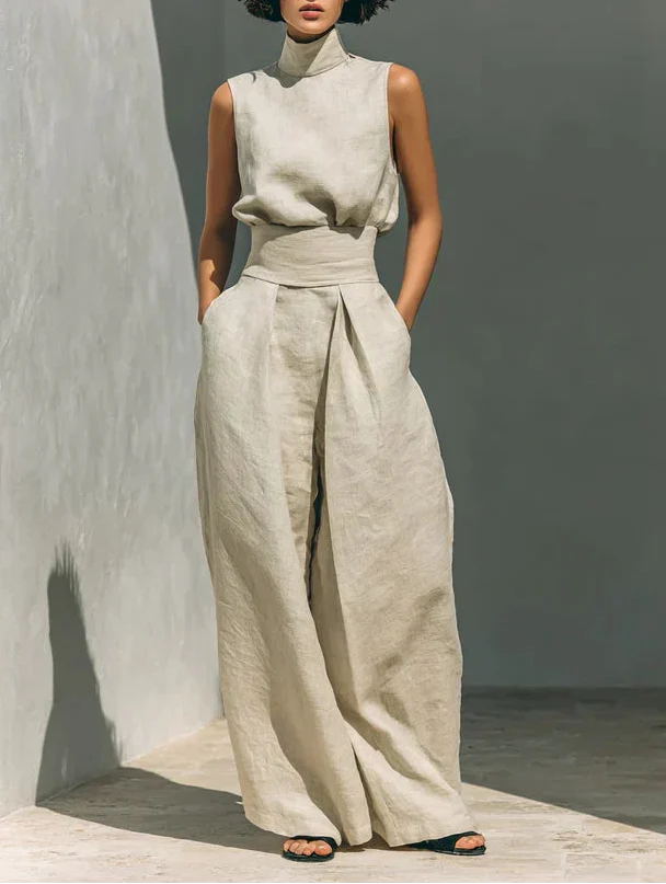 Sleeveless Wide-Leg Trousers Set