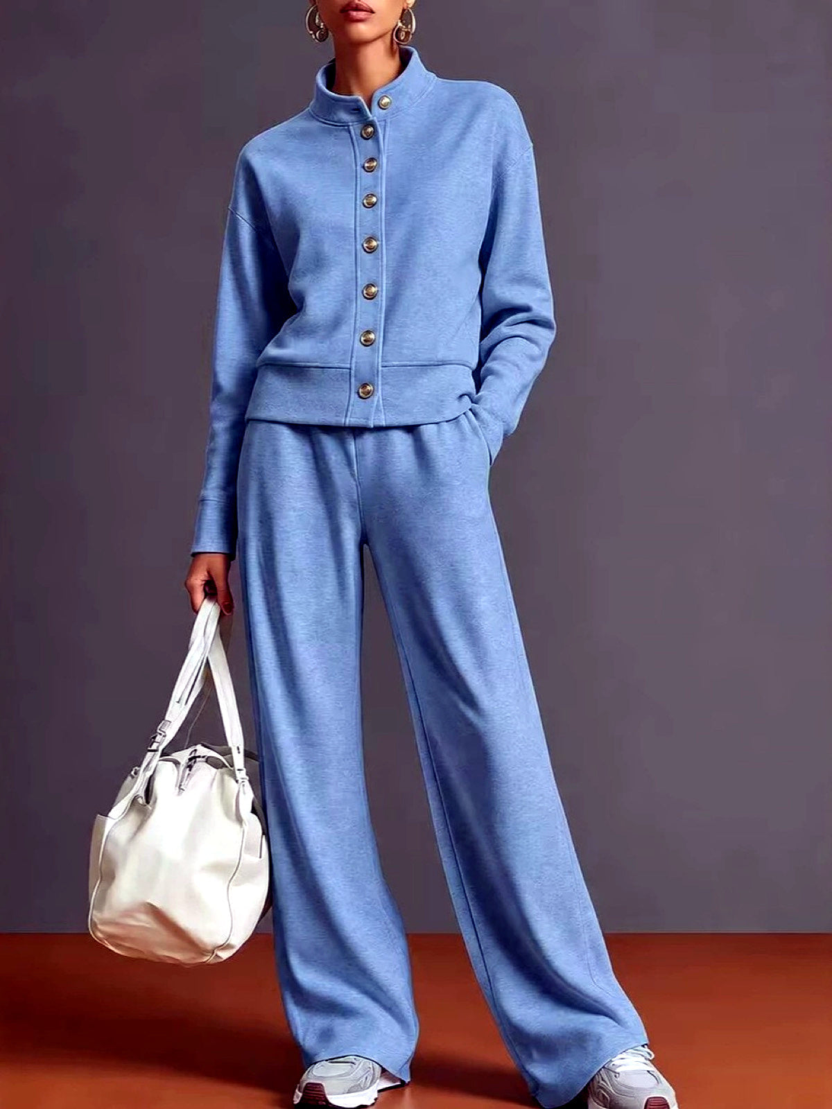 Women's Solid-Color Top & Wide-Leg Pants Set