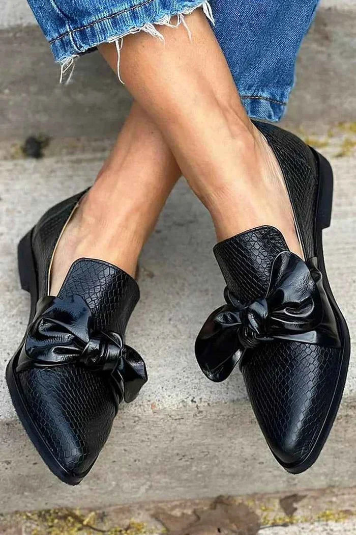 Corinne Bow Accent Slip On Flat Loafers