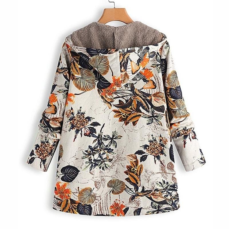 Stylish Fleece Coat with Floral Pattern