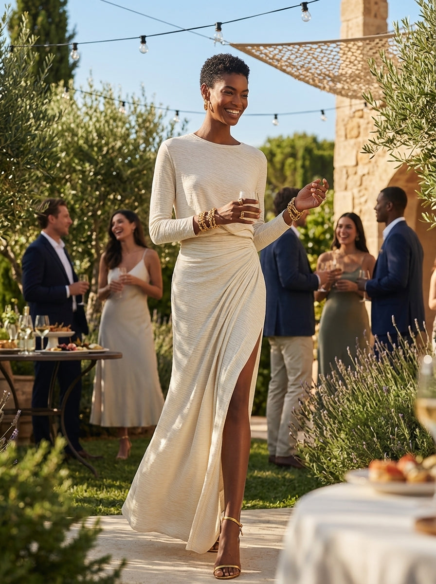 Beige Slit Maxi Dress