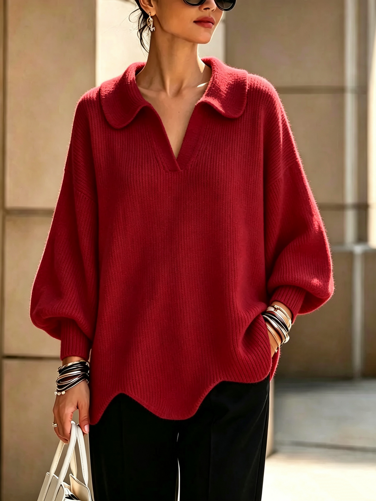 Polo-shirt Style Knit Sweater
