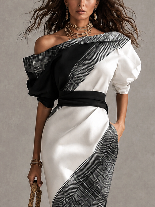 Contrast Off-Shoulder Dress