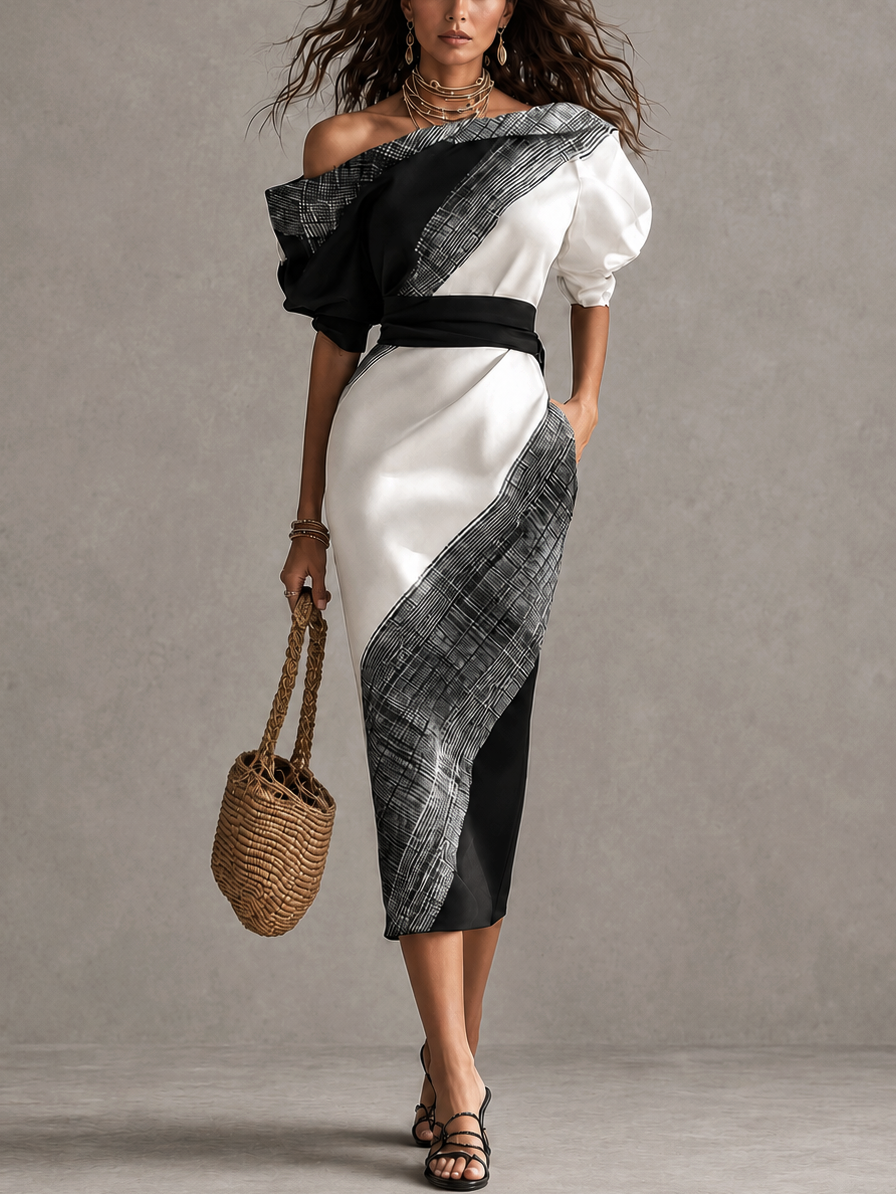 Contrast Off-Shoulder Dress