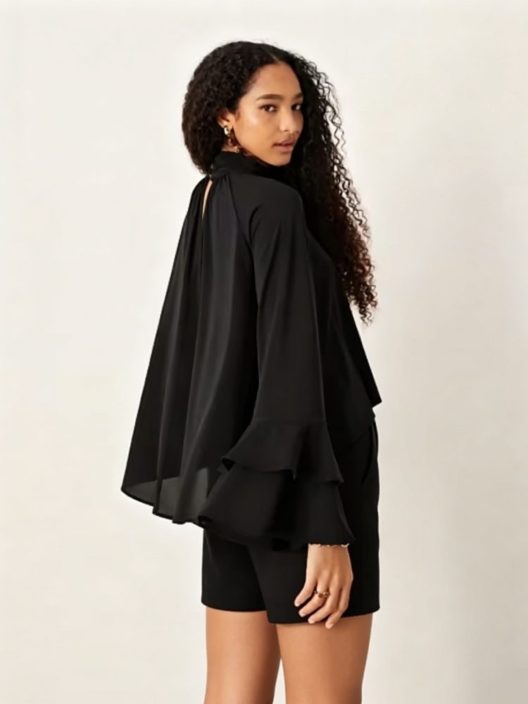 Black Ruffle Crop Top Short Set
