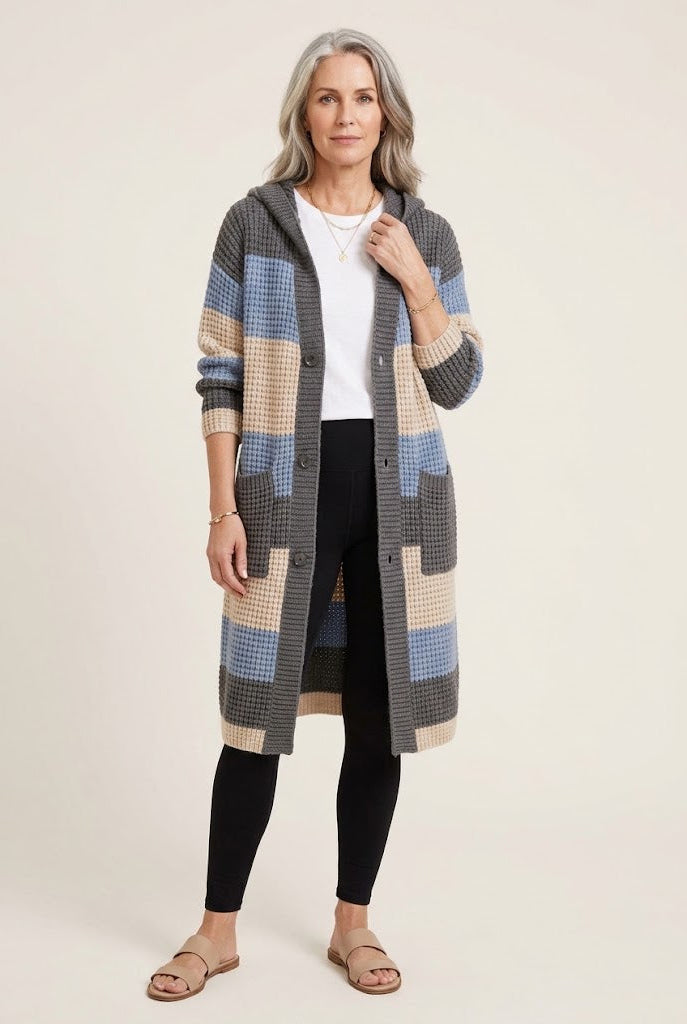Mid-Length Hooded Chunky Knit Cardigan
