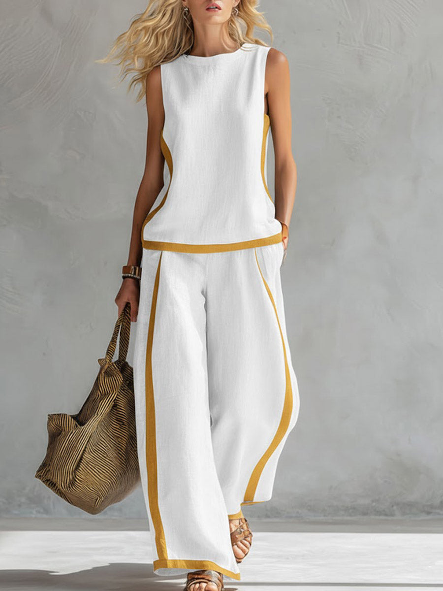 Sleeveless Top and Wide-Leg Pants Set