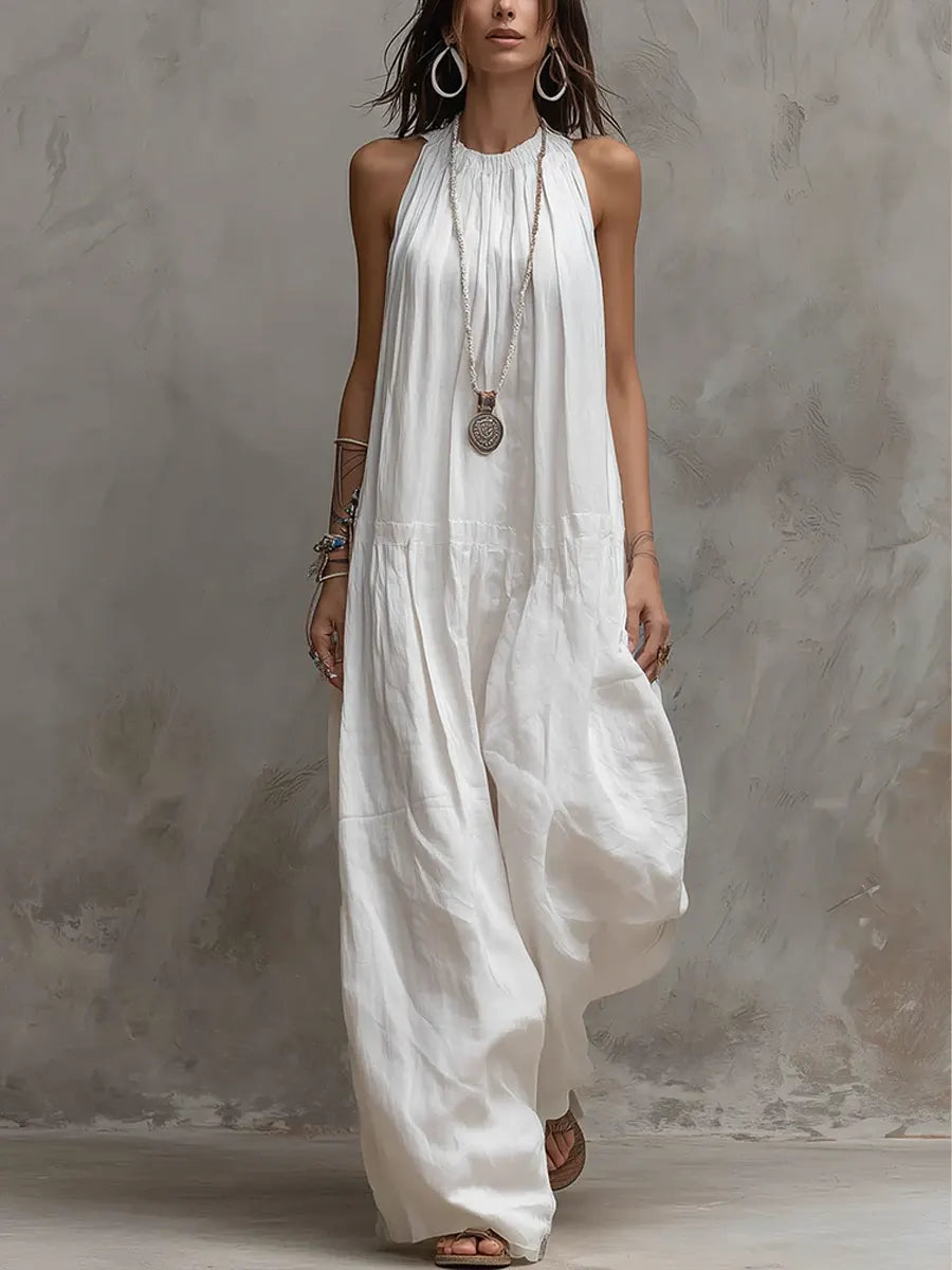 Women's Simple Cotton And Linen Wide-leg Jumpsuit