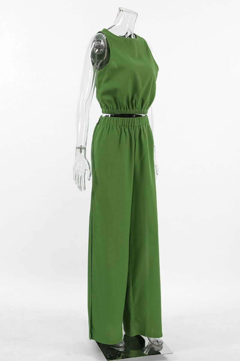 Casual Solid Colour Slit O Neck Sleeveless Two Pieces
