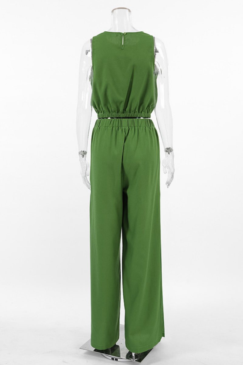 Casual Solid Colour Slit O Neck Sleeveless Two Pieces