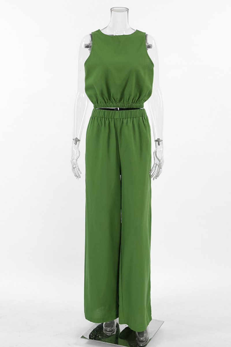 Casual Solid Colour Slit O Neck Sleeveless Two Pieces