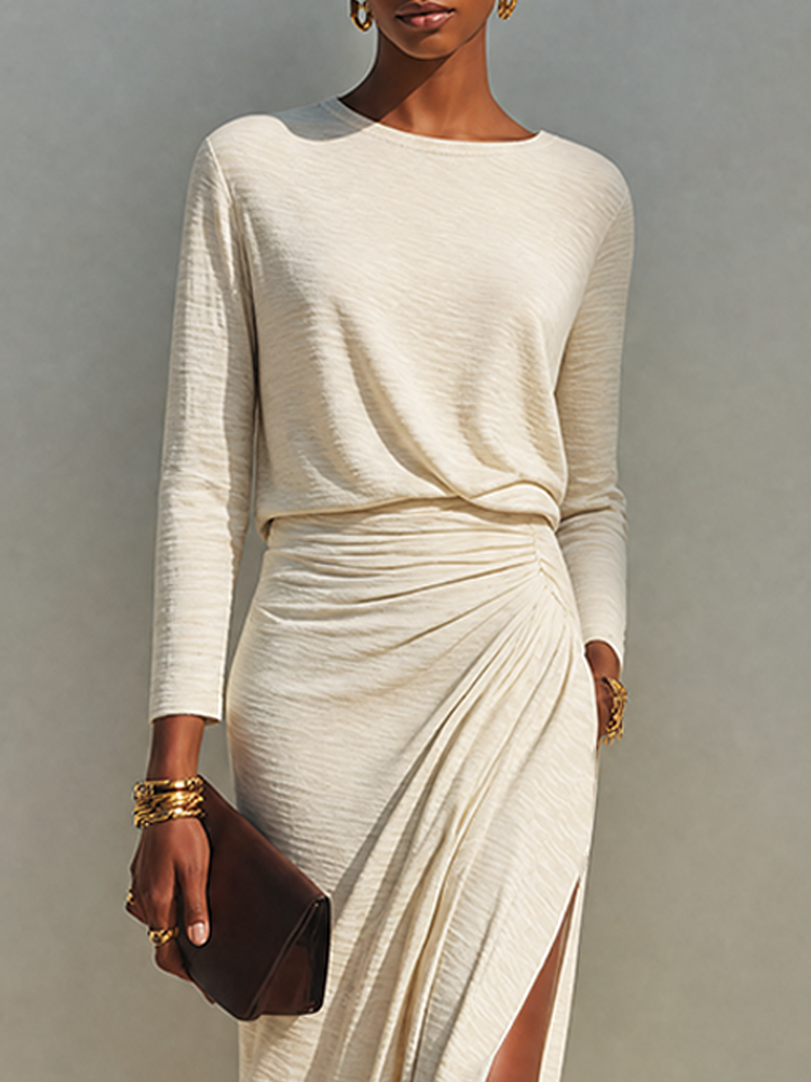 Beige Slit Maxi Dress