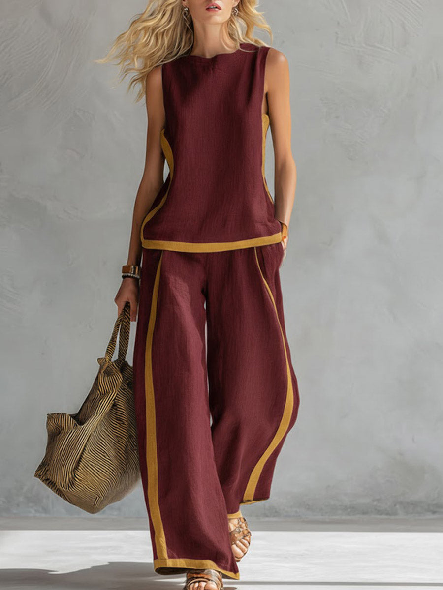 Sleeveless Top and Wide-Leg Pants Set