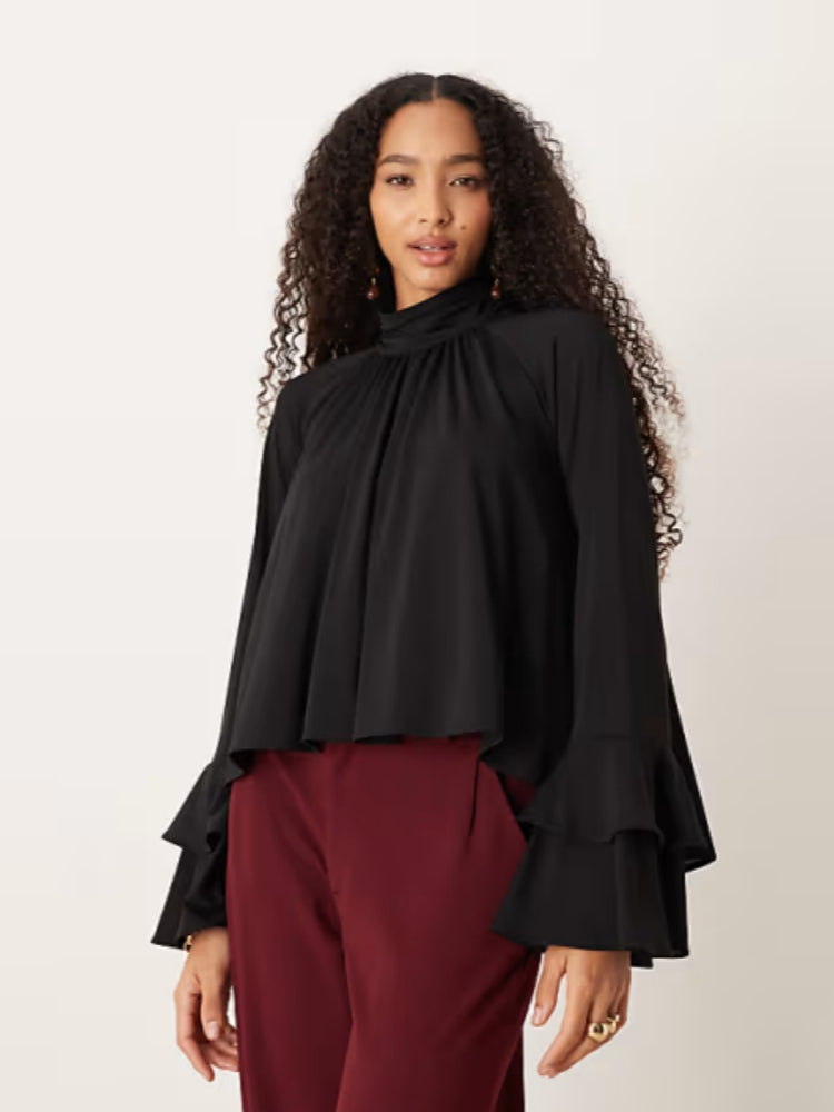 Black Ruffle Crop Top Short Set