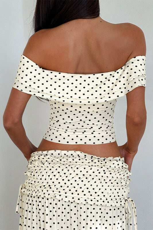 Raglan Corset Polka Dot Bow Side Skirt Set