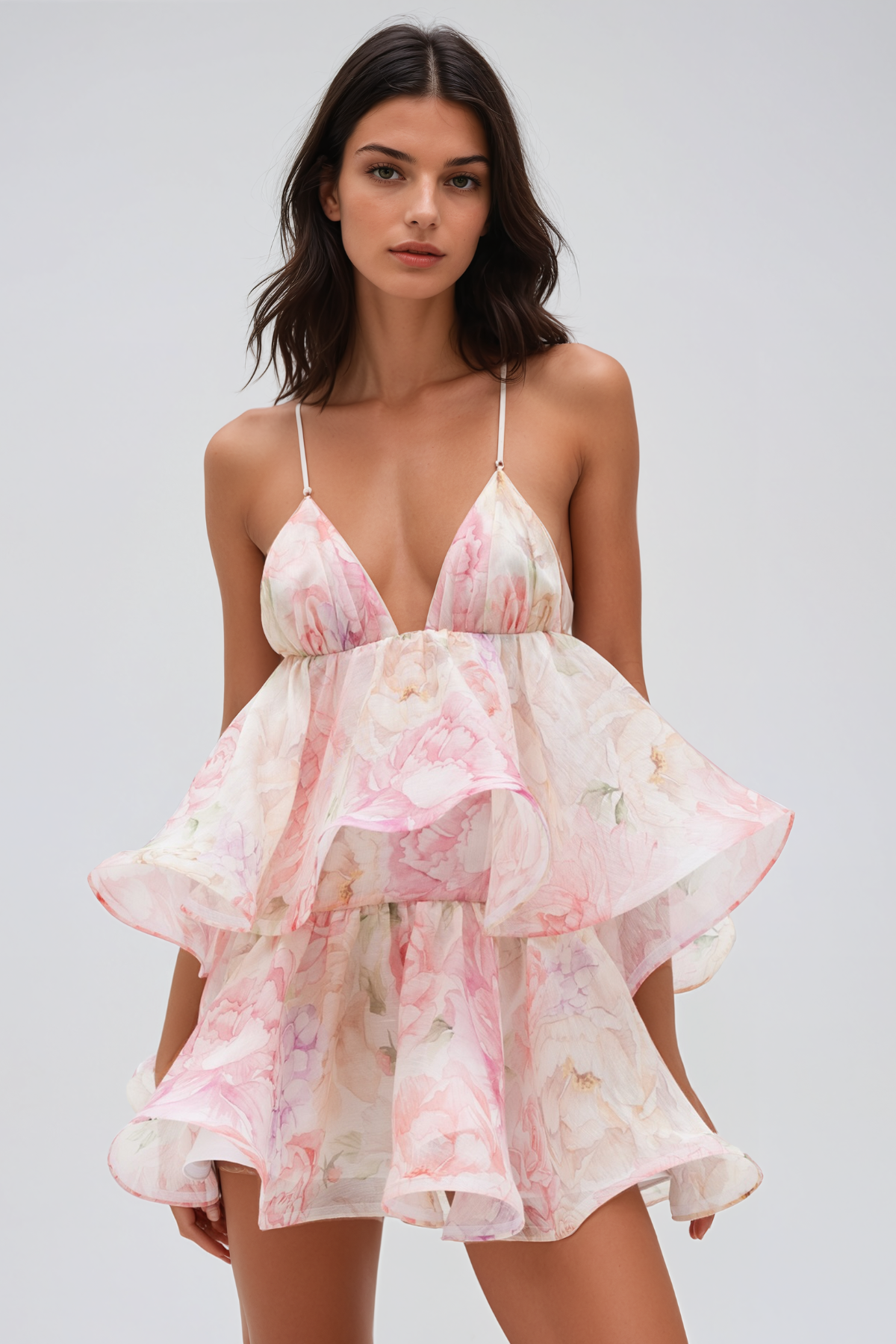 Javed Spaghetti Floral Flared Mini Dress