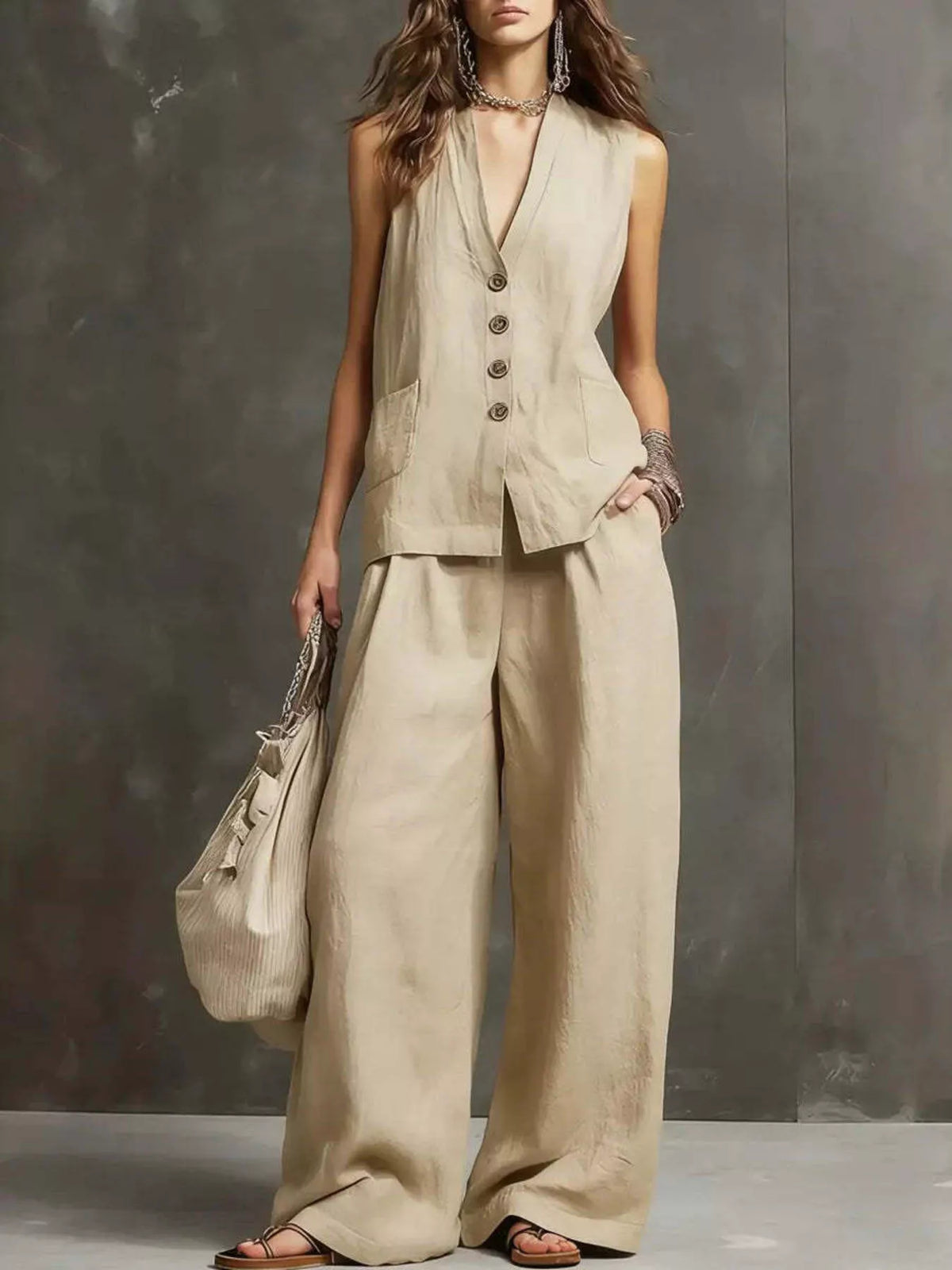 Sleeveless Vest Wide-Leg Pants Set