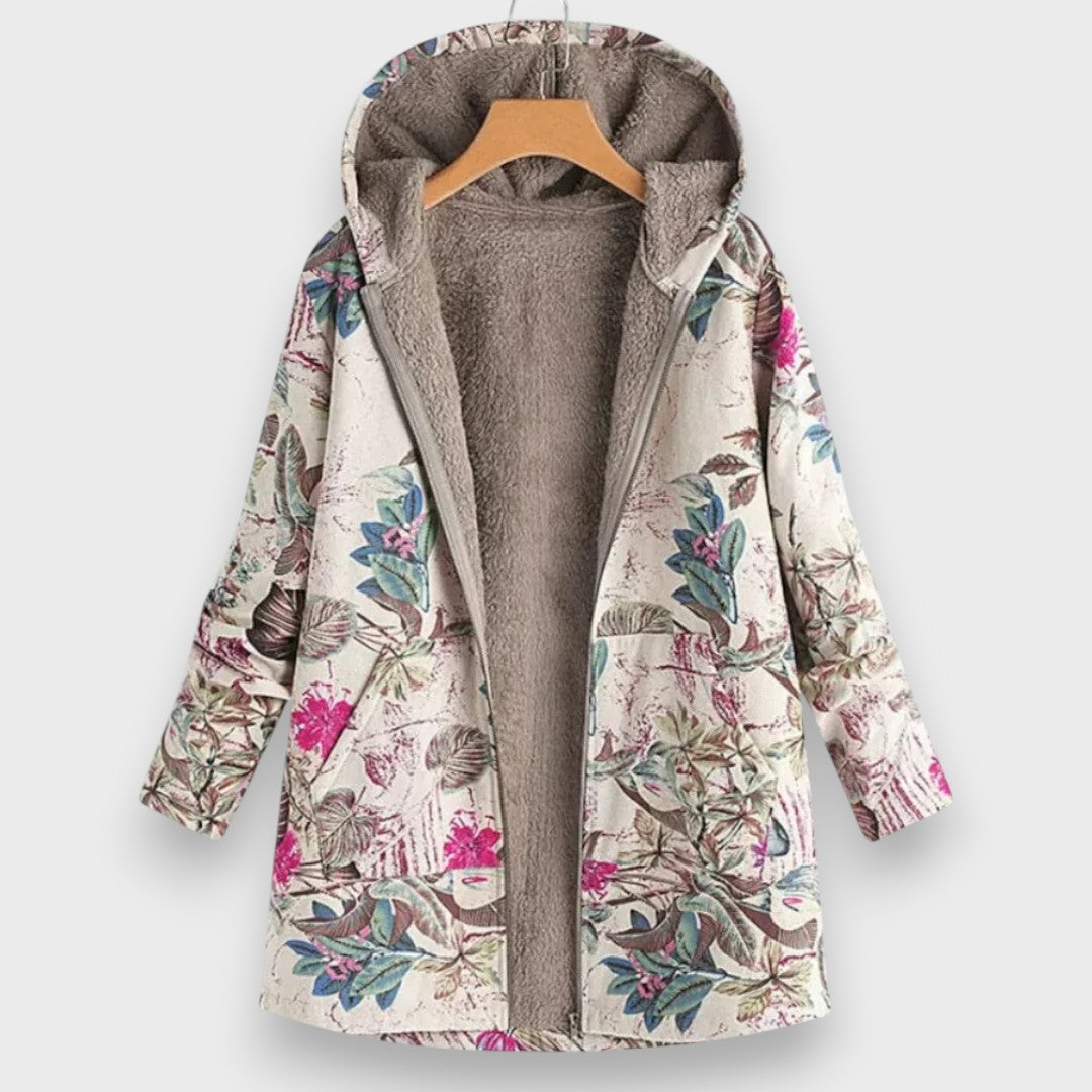 Stylish Fleece Coat with Floral Pattern