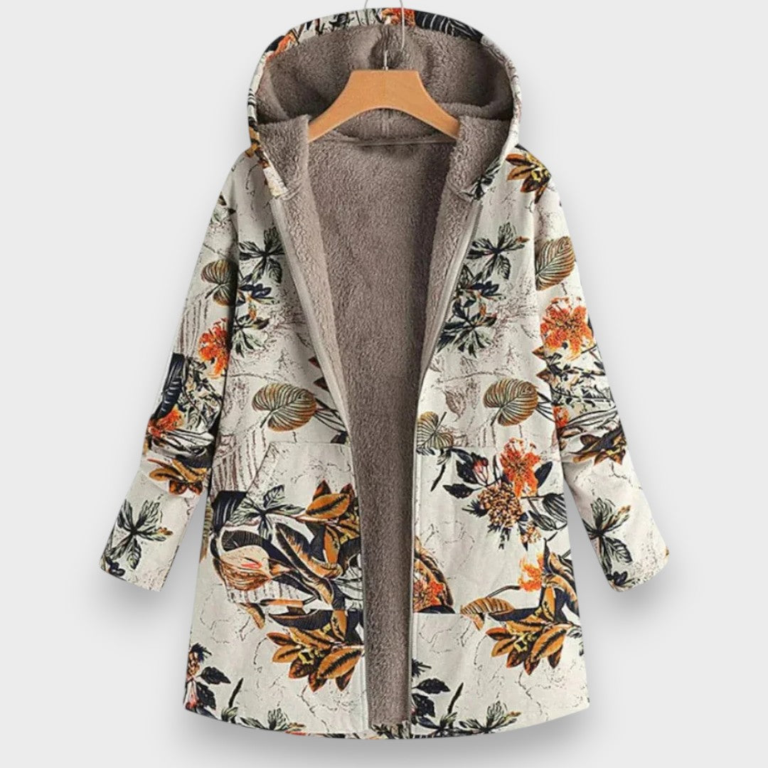 Stylish Fleece Coat with Floral Pattern