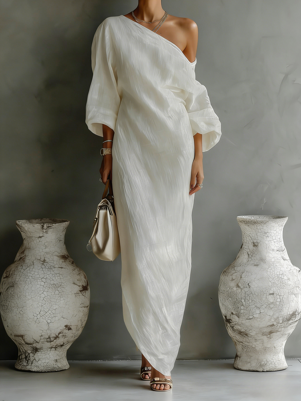 White One-Shoulder Maxi Dress