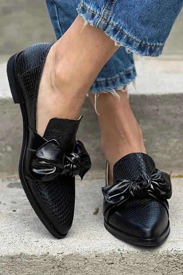 Corinne Bow Accent Slip On Flat Loafers