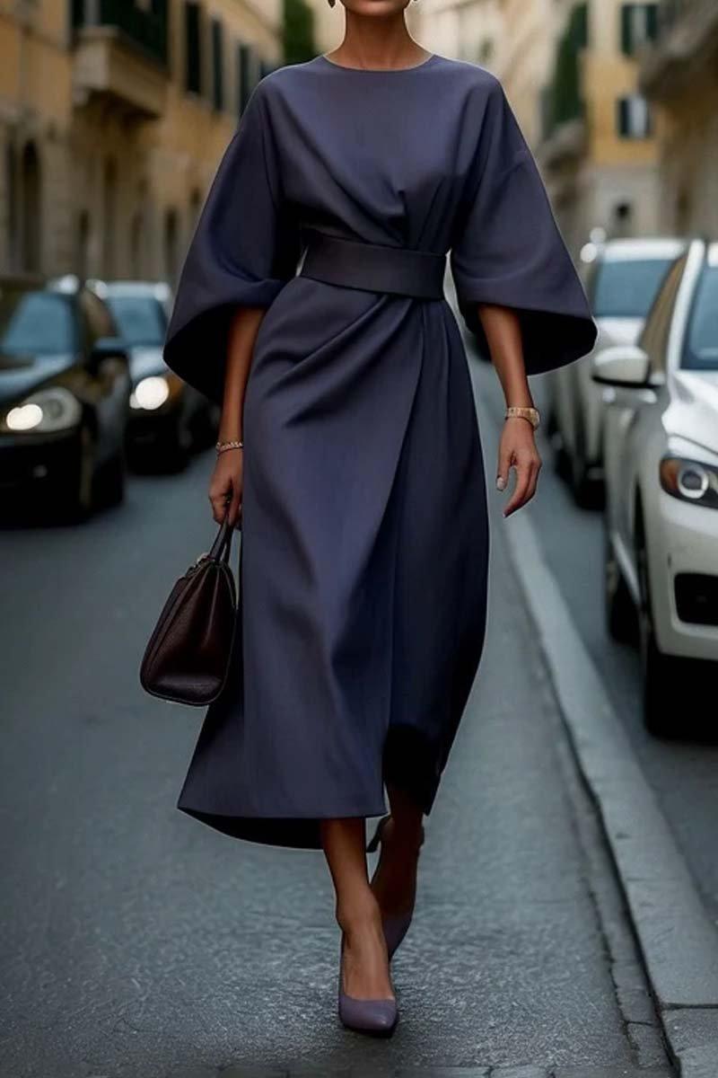 Elegant Solid Colour Waist Dress