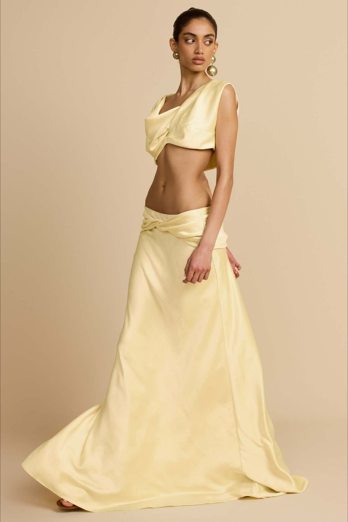 Ruched Panel Strapless Top High Waist Skirt Set