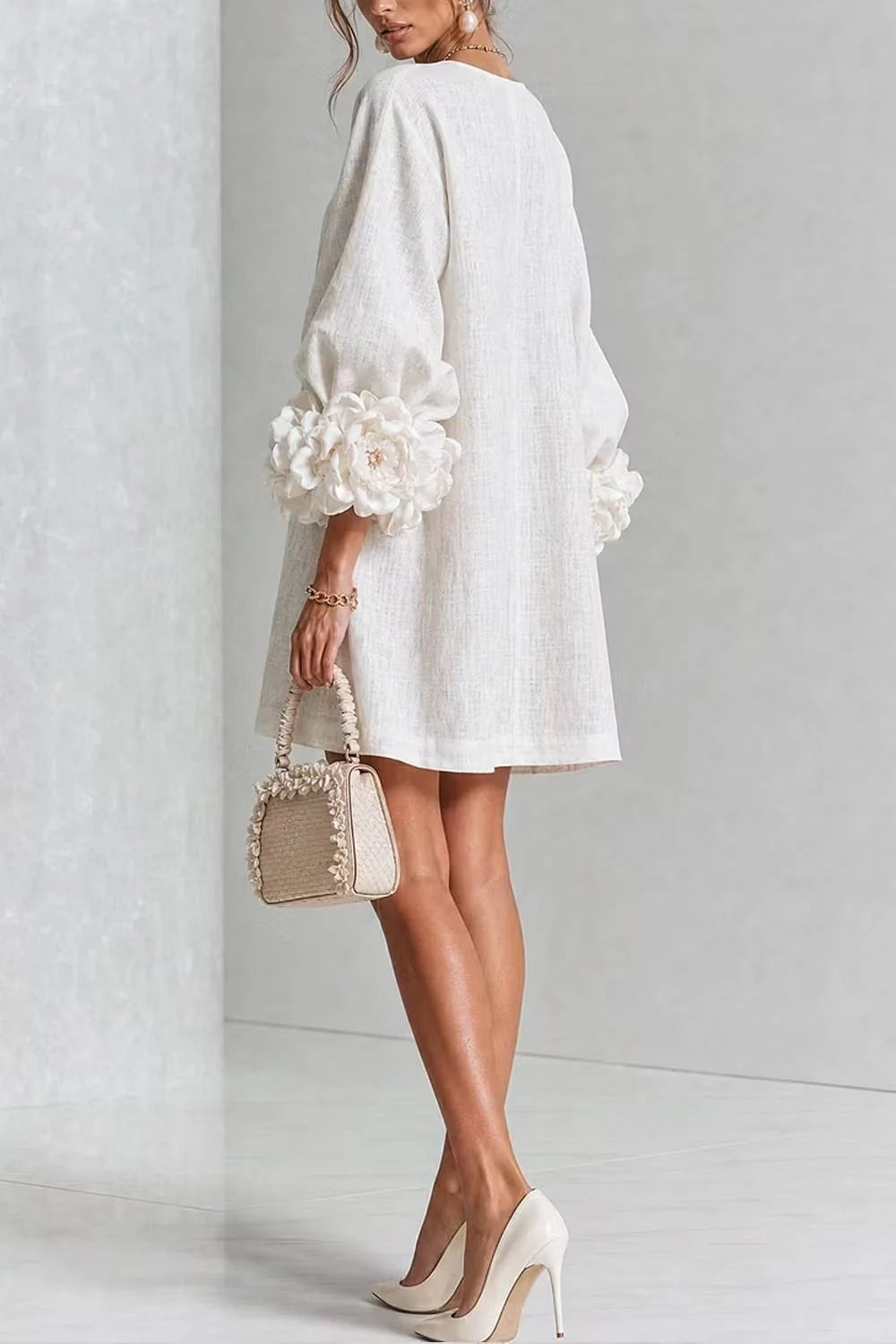 Rosalia Floral-Cuff Button Mini Dress
