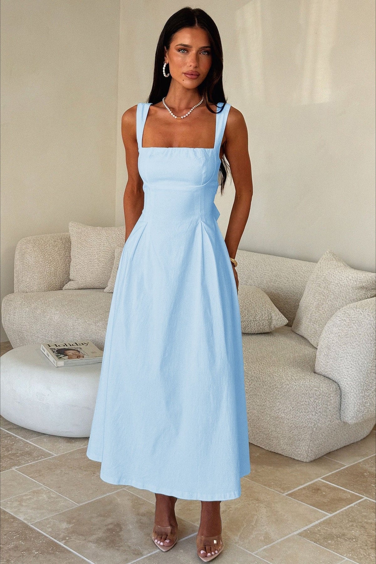 Waist Cinched Strap Vacation Dress