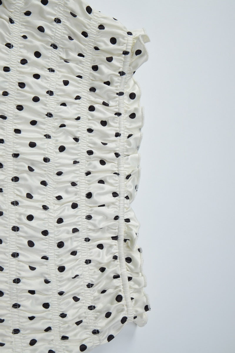 Raglan Corset Polka Dot Bow Side Skirt Set