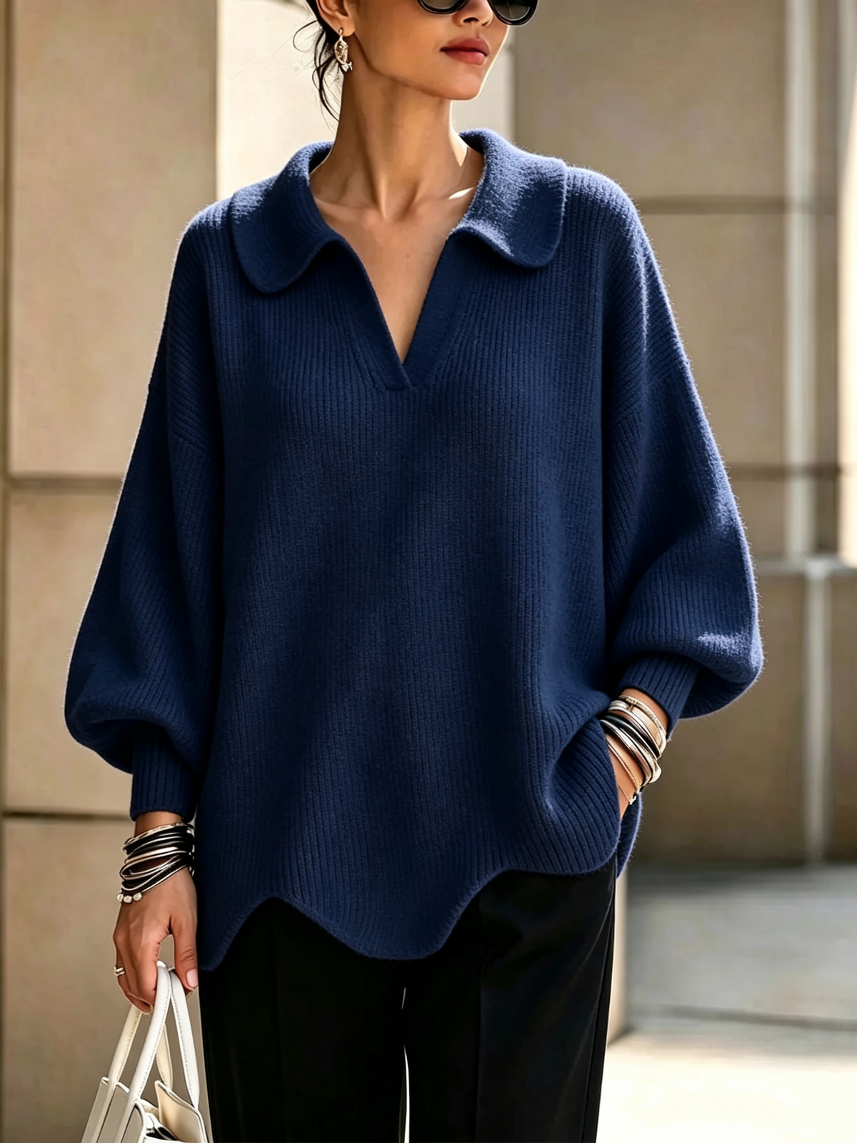Polo-shirt Style Knit Sweater