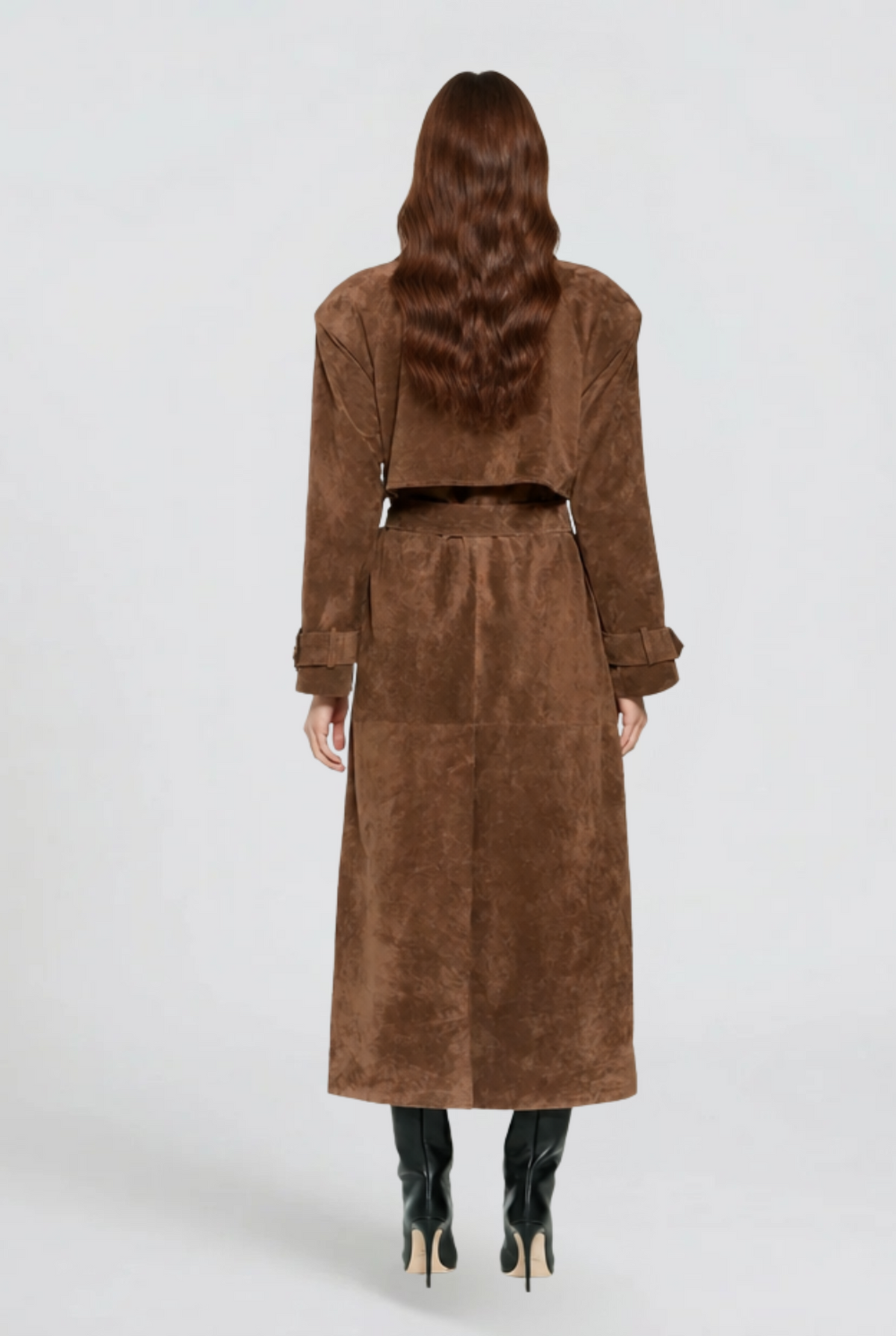 Women's Long Brown Suede Style Trench Coat