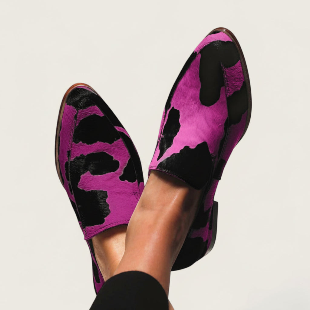 Serena Cow Print Pointed Toe Loafers