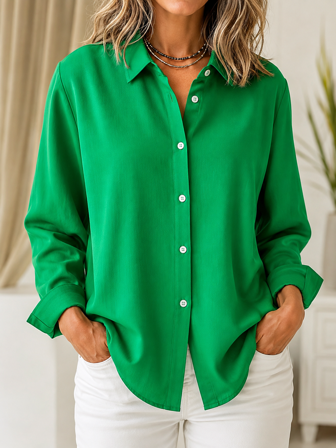 Marguerite Classic Solid Button Front Blouse