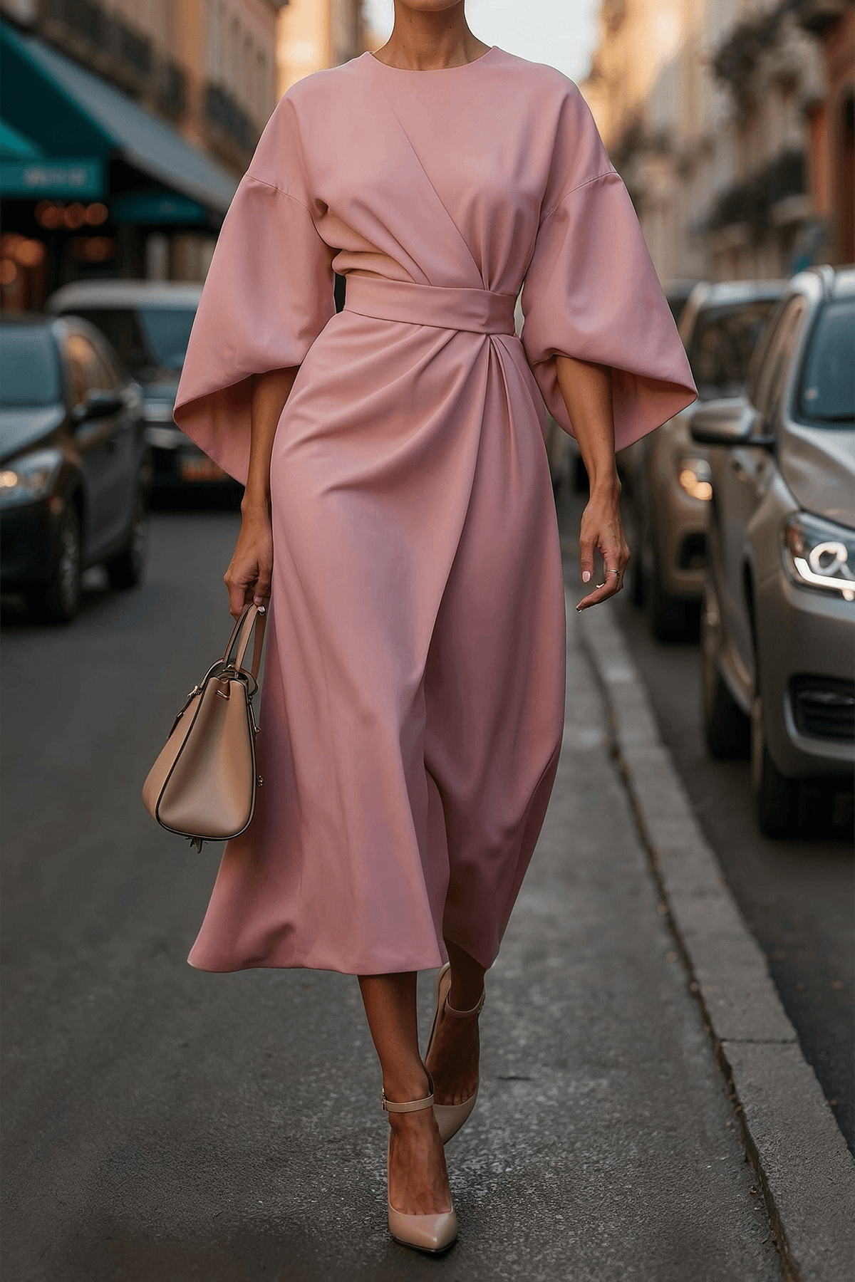 Elegant Solid Colour Waist Dress