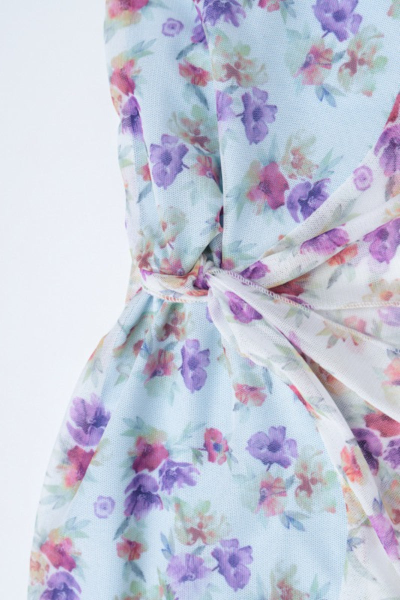 Double Layer Sheer Halter Floral Skirt Set