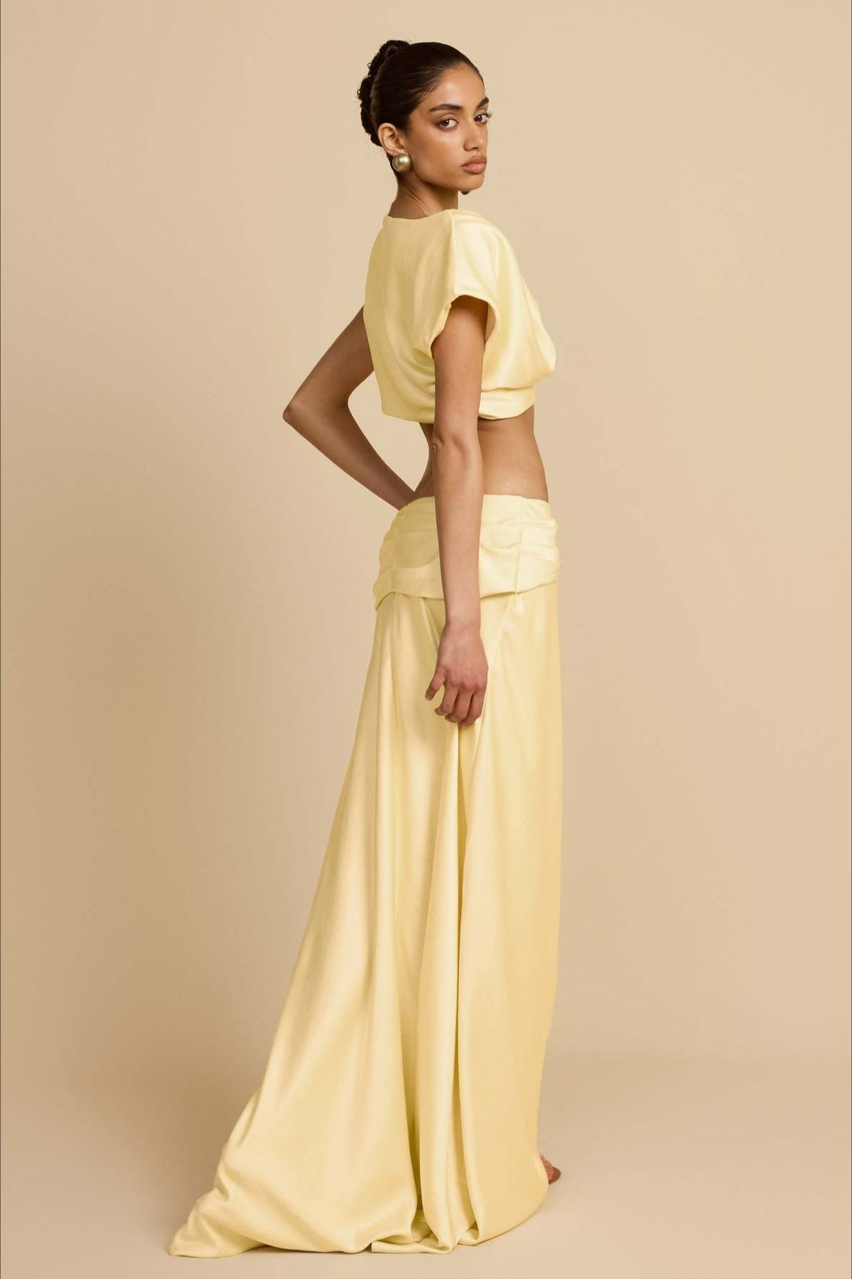 Ruched Panel Strapless Top High Waist Skirt Set