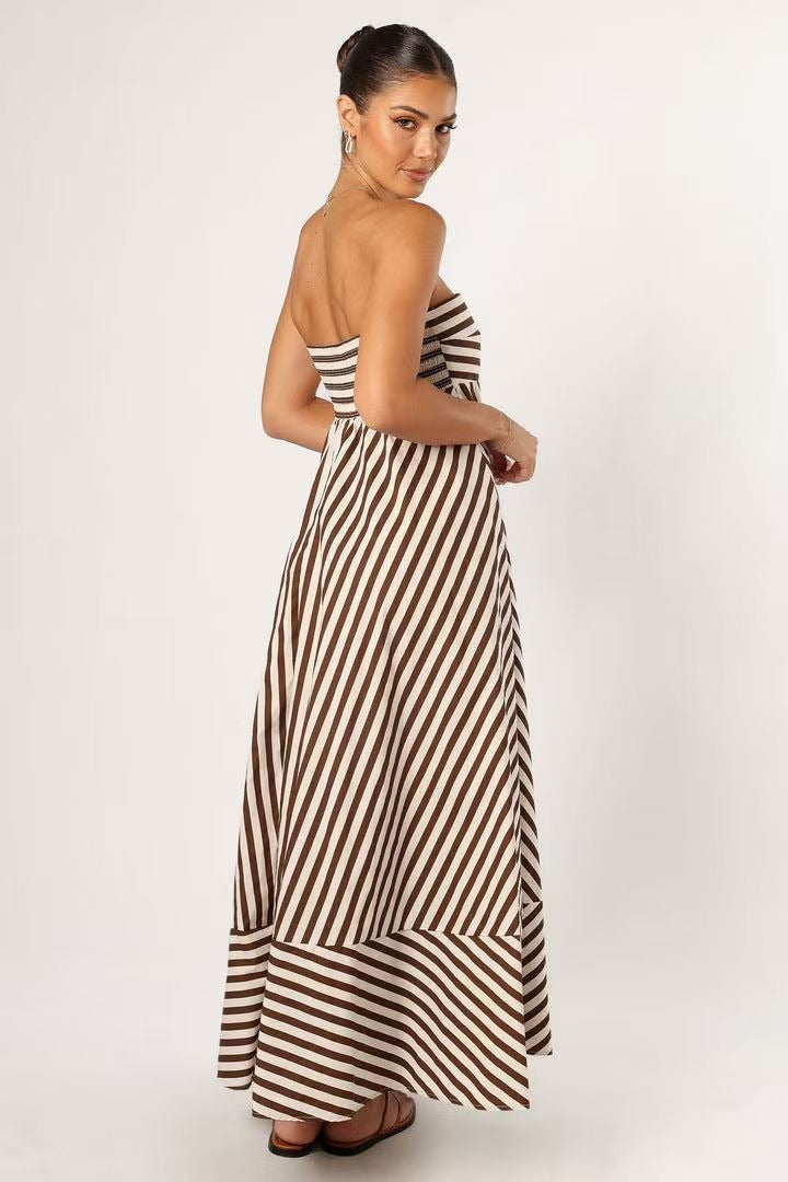 Chic Striped Tube Maxi Vacation Dress